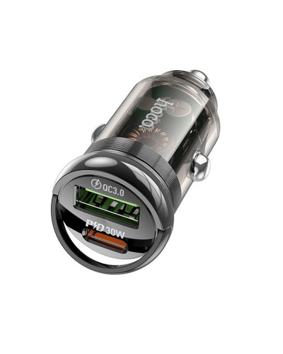 Hoco Z53A Vision Type C PD30W + USB QC3.0 Transparent black Avtomobil enerji toplama cihazı
