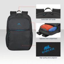 RIVACASE 8069 Qara Tam ölçülü Noutbuk bel çantası 17.3"