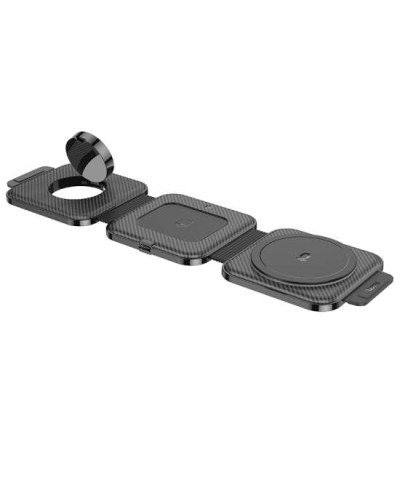 Hoco CQ4 3in1 Folding Magnetic Wireless Fast Charger 15 W, Qara Simsiz enerji toplama cihazı