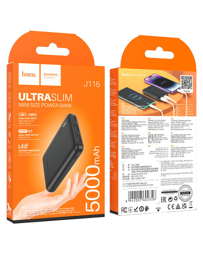 Hoco J115 5000 mAh Black Xarici akkumlyator