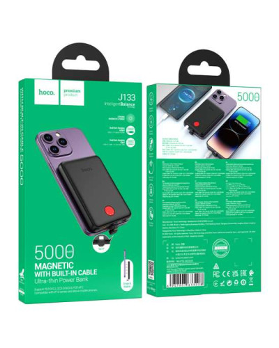 Hoco J133 5000 mAh Qara Xarici akkumulyator (Lightning kabel)